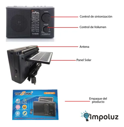 Radio Am Fm Recargable Multibandas Con Celda Solar Bluetooth