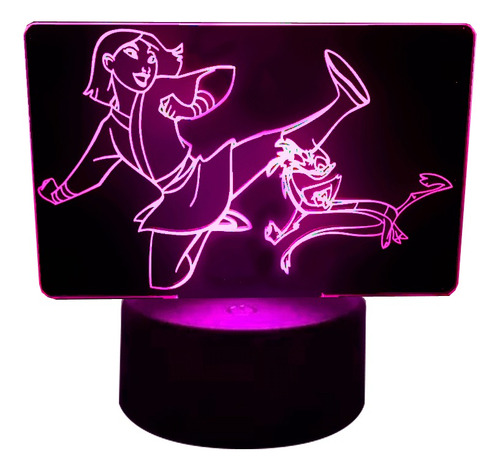 Lámpara De Mesa 3d Mulan Disney Base Negra + Control Y Pilas