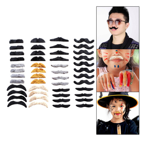 48 Piezas De Bigotes Falsos, Bigotes Falsos Disfraz De