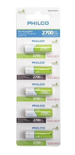 Pack 5 Pilas Recargables Aa Philco 2700mha / Tecnocenter