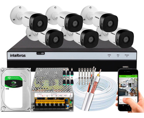 Kit Cftv 6 Câmeras Intelbras 20m 1220b Full Hd 1080p 2mp 10a