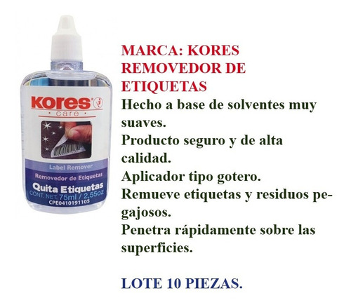 Quita Etiquetas Kores Lote 10 Piezas Incluye Envio