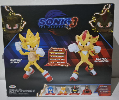 Figuras Sonic 3 Super Sonic + Super Shadow Con Luz