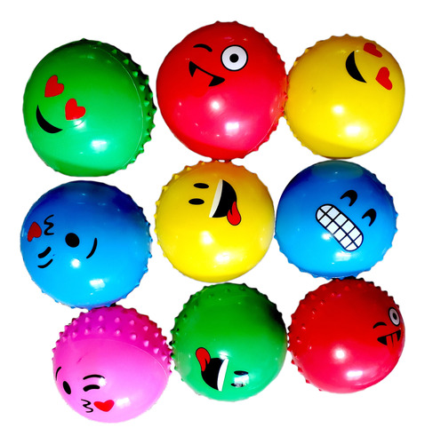 Pelota Emoji Plastico Con Piquitos Varios Colores 24 Piezas