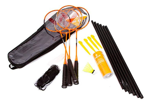 Kit Badminton - 4 Raquetes, 3 Petecas, Rede E Suportes