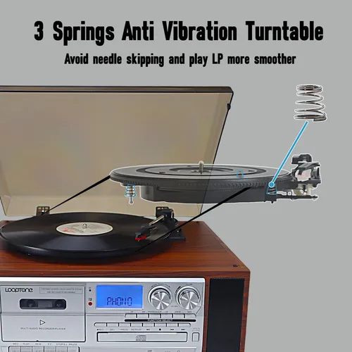 Tocadiscos 10 En 1 Bluetooth 3 Velocidades Vintage Plata
