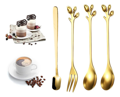 Juego De Cubiertos Finos De 4 Piezas Coffee Spoon Leaf Spoon