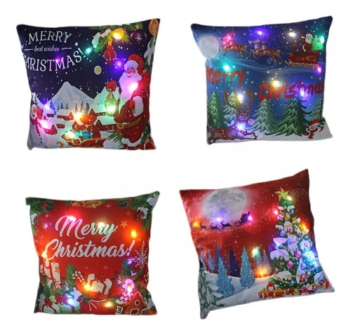 Muyier Lote 4 Funda Cojín Navidad Led Funda Almohada