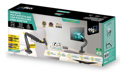Suporte De Mesa Monitor Até 35 Cabo Usb E Hdmi ELG F98hdmi-u