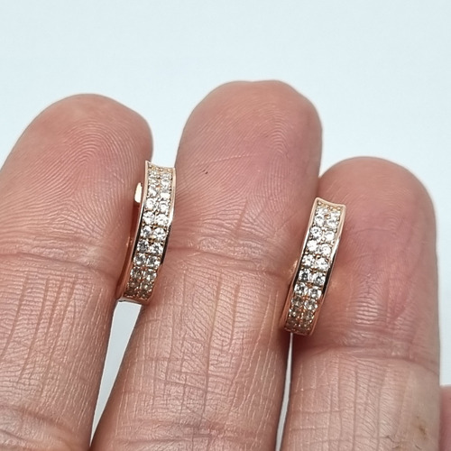 Imagen 3 de 7 de Aros Plata Rose Rodinada Argolla Micro Pave 15 Mm 3,8 Grs