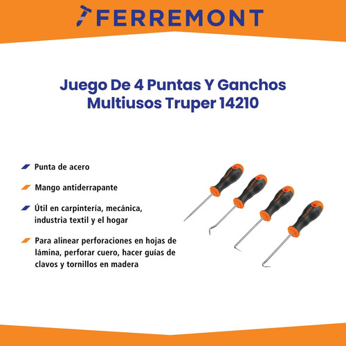 Juego De 4 Puntas Y Ganchos Multiusos, Truper 14210
