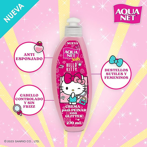 3 Crema Para Peinar Aqua Net Hello Kitty Con Glitter 270ml