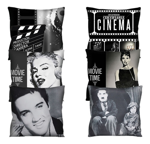 Kit 6 Capas De Almofada Cinema Marilyn Elvis Audrey 42cm R1