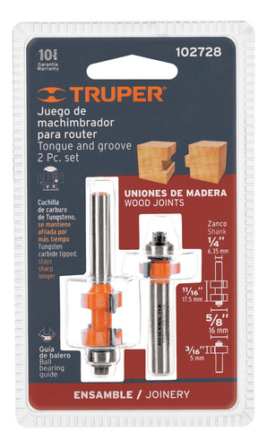 Juego De Machimbrador 5/8'' Acero C/balero Truper 102728