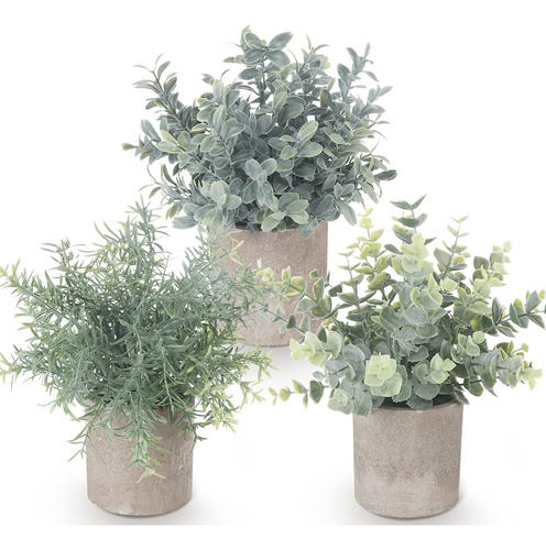 Juego 3 Mini Plantas Artificiales En Maceta Decoración Hogar