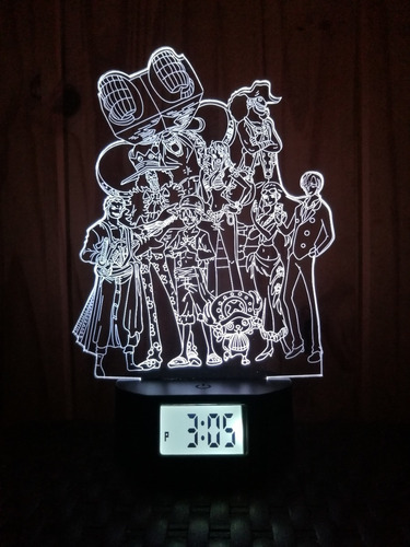 One Piece Lámpara Led Reloj Alarma 3d 7 Colores Muguiwaras