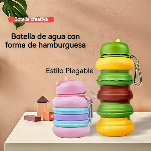 Botella Plegable De Silicona Diseño Hamburguesa 550ml