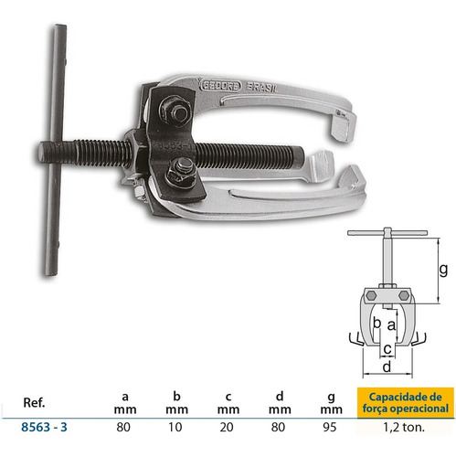 Imagem 3 de 3 de Saca Polia Mini Extrator Com 3 Garras Gedore 8563-3 1,2 Ton