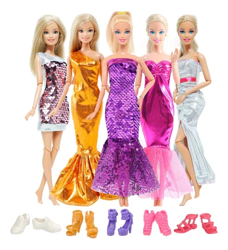 Kit Atacado 5 Vestidos De Princesa Para Boneca Barbie