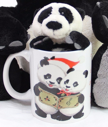 Urso Ursinho De Pelúcia 15cm + Caneca 330ml Dia Feliz Natal