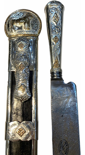 Cuchillo Criollo Facón, Plata Y Oro. Hoja 32 Cm. Tuset