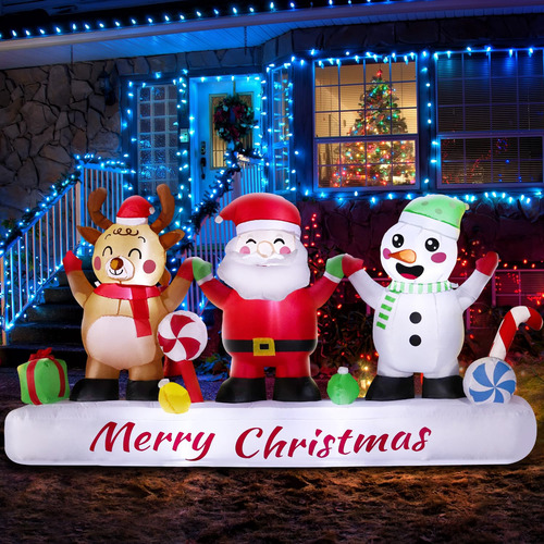 Muñeco De Nieve Inflable 2.4 M Con Luz Led Decoración Navida
