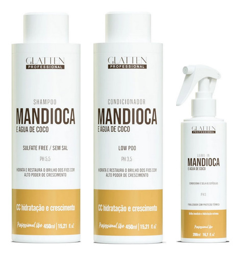Glatten Mandioca E Água De Coco Shampoo E Cond E Leave-in