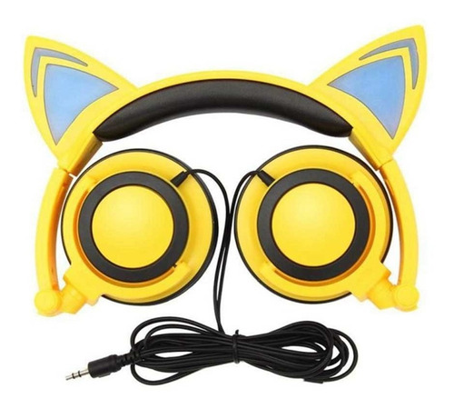 Audifonos Orejas De Gato Con Luz Led Color Amarillo/Negro