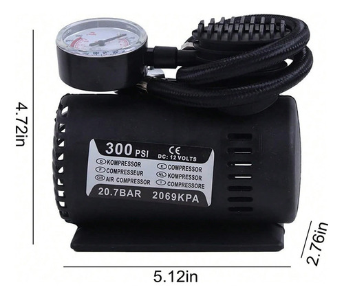 Mini Compresor Aire Llantas Carros Bicicleta Balones Inflado Color Negro
