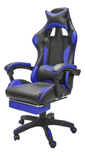 Imagen 4 de 5 de Silla de escritorio Top Living Beamer gamer ergonómica negra y azul con tapizado de cuero sintético