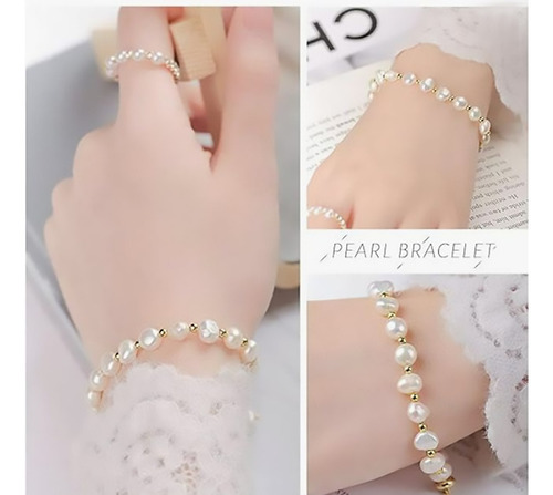 Pulsera De Perlas Blancas Ajustable Para Mujer - Madiola Color Blanco Diámetro 6 Cm Largo 21