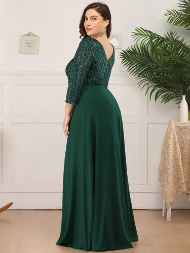 Vestido Largo Manga Larga Verde Esmeralda Lentejuela Fiesta