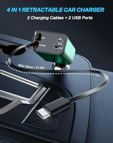 Cargador Retráctil Para Automóvil, Cargador Rápido 4 En 1 Pa