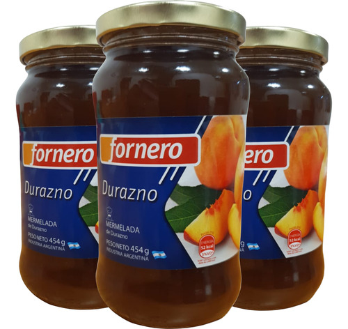 Mermelada Durazno Fornero Frasco Vidrio X 454gr X3 Unidades