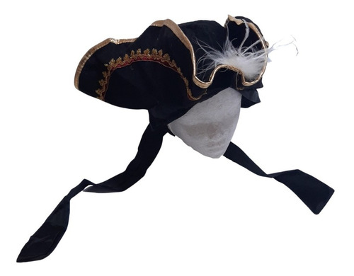 Sombrero Pirata Corsario Negro Con Pluma Disfraz