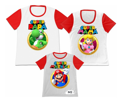 Franela Set 3 Papa Mama Hijo Super Mario Algodon