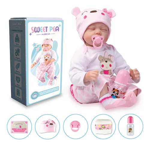 comprar Muñeca Bebe Reborn Ojos Cerrados Sweet Pea Realista Silicona 55 Cm + Accesorios Original