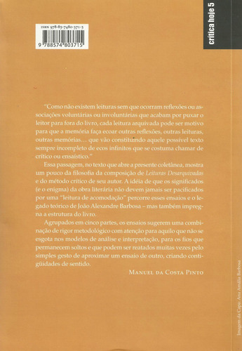 Leituras Desarquivadas, de Barbosa, João Alexandre. Crítica Hoje (5), vol. 5. Editorial Ateliê Editorial Ltda - EPP, capa mole em português, 2007