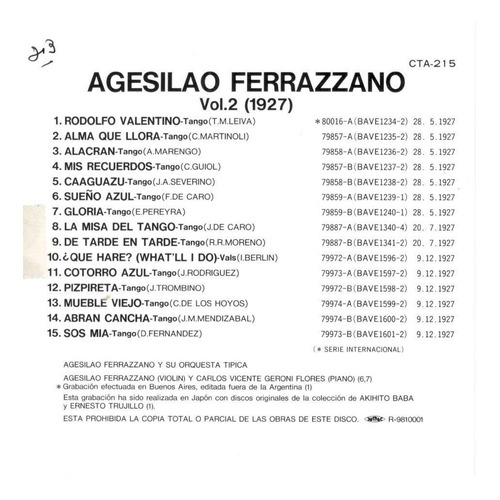 2 Cds Japoneses Agesilao Ferrazzano Y Su Orquesta Típica (Usado)