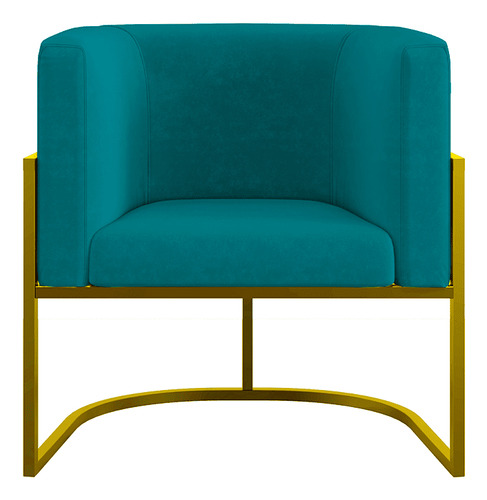 Poltrona Cadeira Lua Base De Metal Dourada Reforçada Azul Turquesa Balaqui Decor