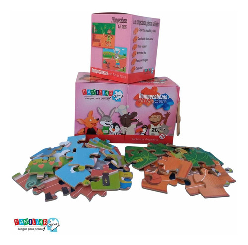 Rompecabezas En Madera 4 En 1 Puzzle Primera Infancia Rosa