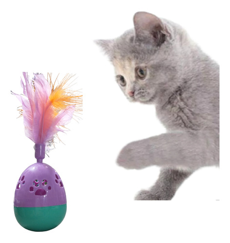 Juguete Interactivo Gato Sonajero Plumas Tumbler 