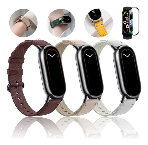 3 Correa + Mica Cristal Para Xiaomi Watch Band 8 Cuero Nylon