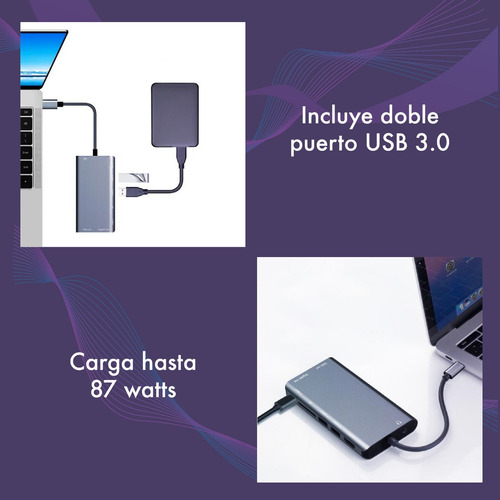 Imagen 7 de 10 de Hub Usb C Multipuerto 8 En 1 Hdmi Vga Audio Sd Usb 3.0 C Red