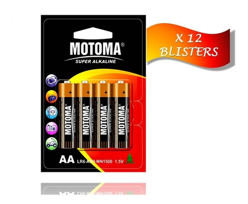 Pila Batería Alcalina A A 1.5 V Motoma Pack 12 Blisters 48 U