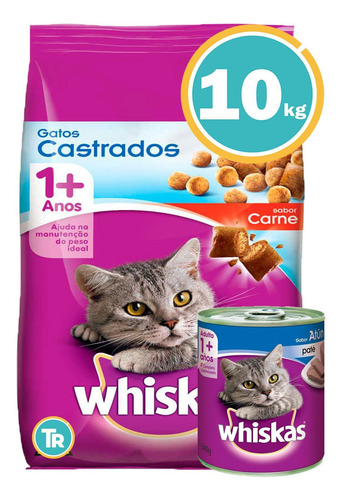 Imagen 8 de 9 de Alimento Whiskas Castrados 1+ para gato adulto sabor mix de carnes en bolsa de 10kg