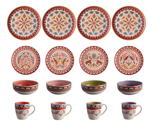 Aparelho De Jantar Selvatica Conjunto 16 Peças - Dolce Home Cor Colorido