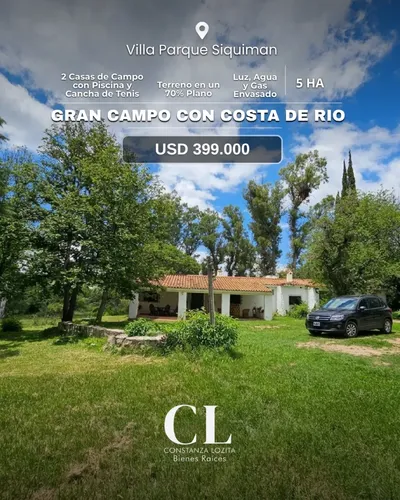 Espectacular Terreno/campo De 50.000 Mts² Con Costa De Río En Parque Siquiman
