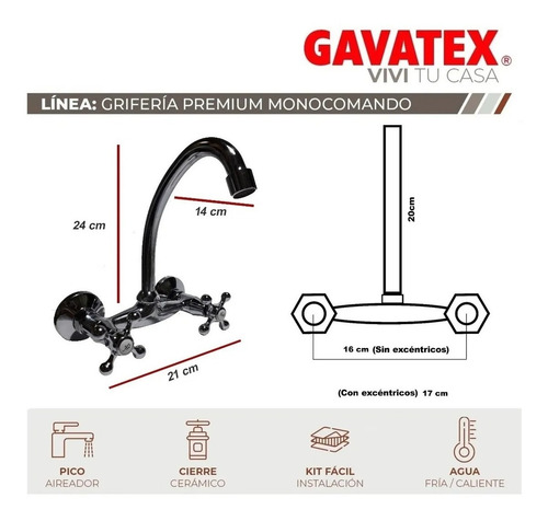 Imagen 2 de 10 de Grifería Pared Exterior Canilla Mezcladora Premium Cromado
