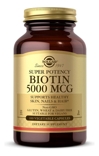 Biotina 5000 Mcg Solgar 100 Cápsulas Vegetales